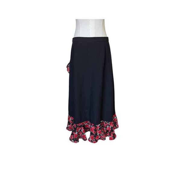 Simple Retro Y2K Floral Midi Skirt Sz L Ruffle Fairy Coquette Asymmetrical‎ Hem - Picture 3 of 10